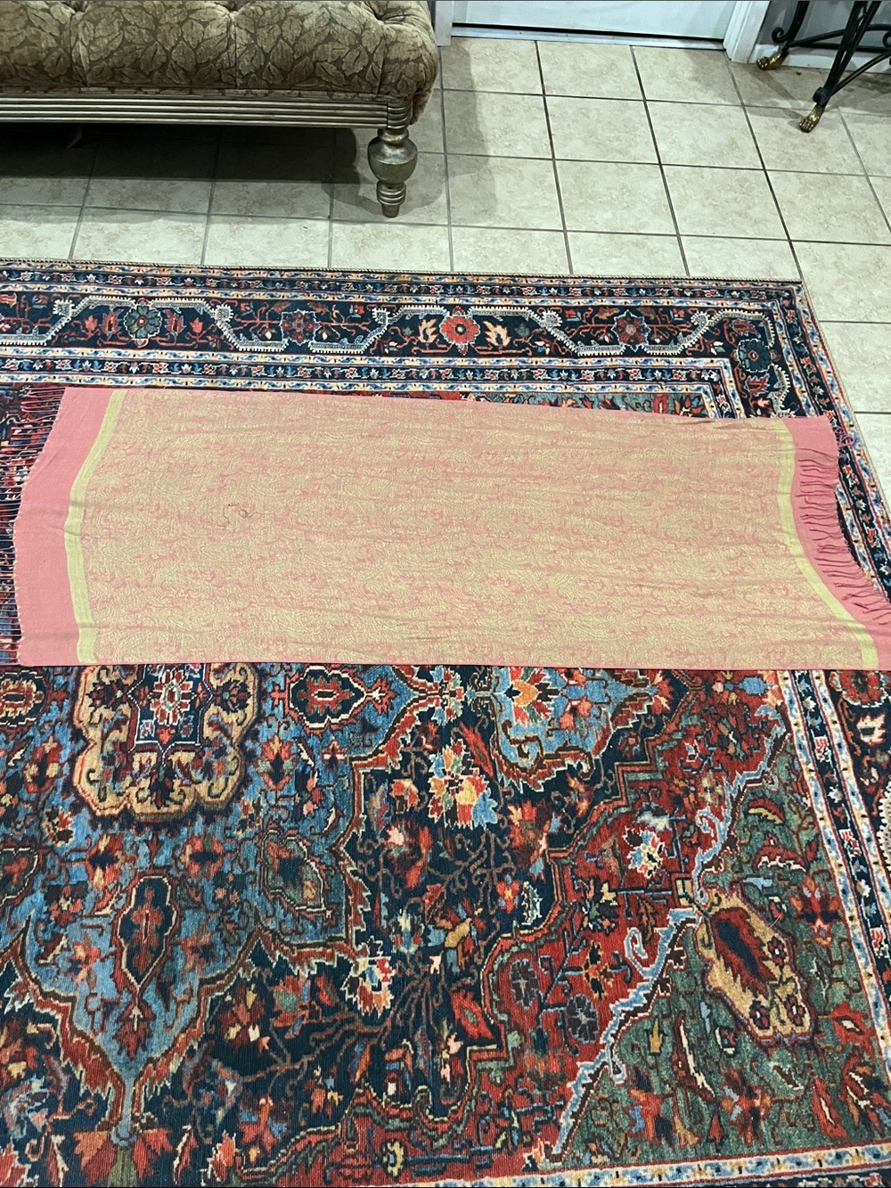 Pink and Gold Paisley Oblong Scarf
